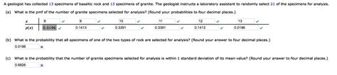 SOLVED: geologist has collected 13 specimens basaltic rock and 13 specimens of granlte_ The ...