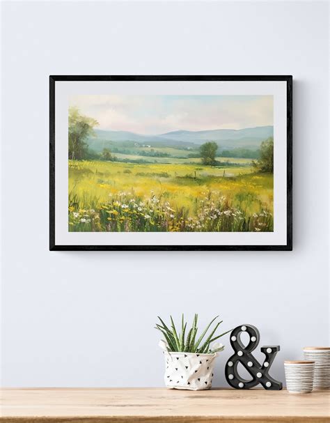 Wildflower Landscape Oil Painting, Landscape Art Print, Country Field ...