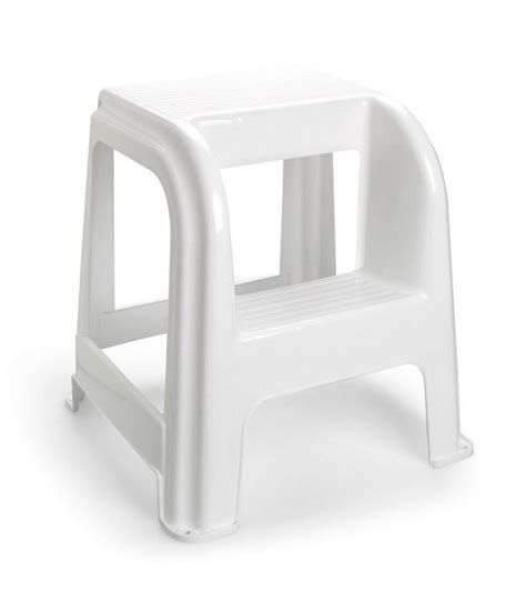 Tradineur Taburete plástico blanco con peldaño 45 5 x 44 2 x 42 cm