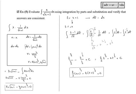 Solved Udv Uv Vdu Ex 5 Evaluate âˆ Dx Using Integration By Parts And Substitution And