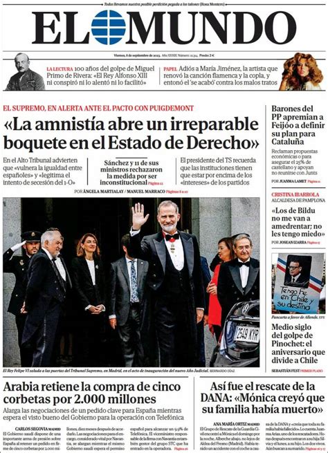 Portada Del Diario El Mundo Del Día 8092023 News Europa