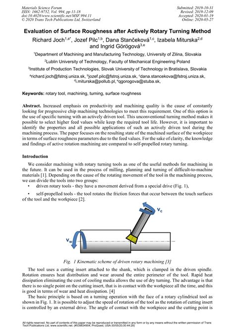 PDF Evaluation Of Surface Roughness After Actively Rotary Turning Method