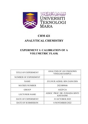 Experiment Jotter Faculty Of Applied Science Chm Fundamental Of