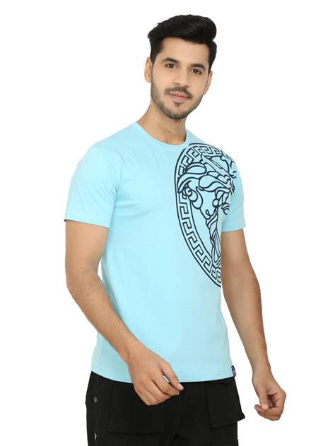 Men S Cotton Round Neck T Shirt Sky Blue Color Regular Fit The