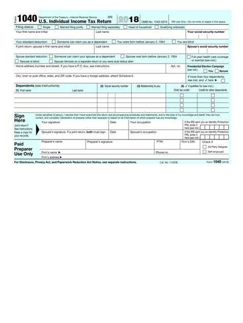 Irs 1040 Form 2020 Printable Irs 1040 2018 Fill And Sign Printable