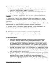 Bus 4406 Quality Management Learning Journal Unit 5 Docx Date S Of