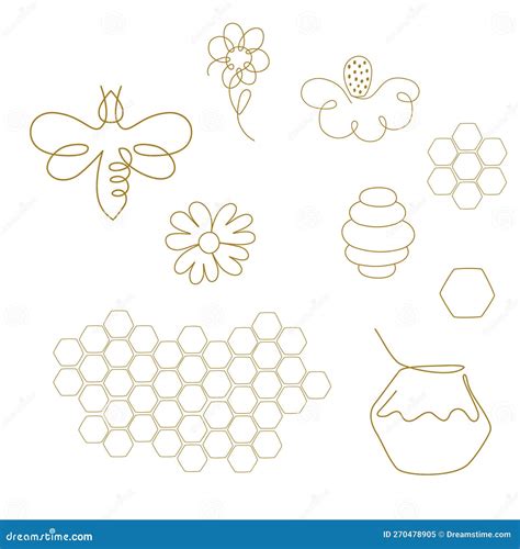 Single Continuous Line Drawing Icon One Line Flowers Honey Bee Bee