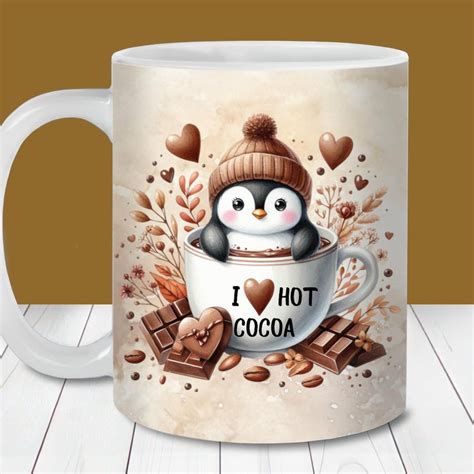 Penguin Hot Cocoa Mug Wrap 11oz And 15oz Mug Templates Personalized Hot Chocolate Mug