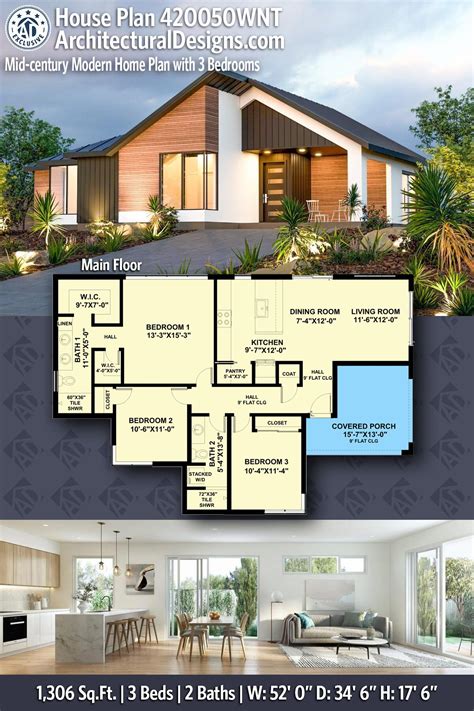 Best 13 Mid Century Modern House Plan – Three Bedroom Two Bath House