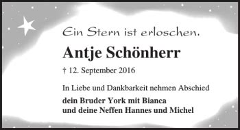 Traueranzeigen von Antje Schönherr trauer anzeigen de