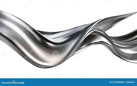 Abstract Fluid Metal Bent Form Metallic Shiny Curved Wave In Motion