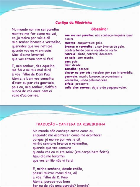 Cantiga Da Ribeirinha Traduzida - Cantiga da Ribeirinha: Análise e Tradução | PDF