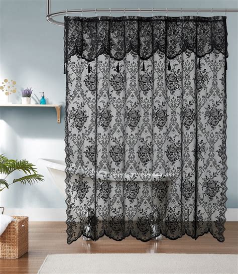 Lace Shower Curtain With Attached Valance And 7 Tassels In 4 Etsy