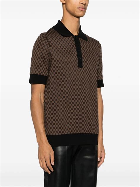 Balmain Mini Monogram Jacquard Polo Shirt Brown FARFETCH UK