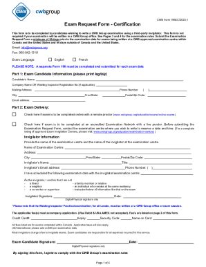 Fillable Online Fillable Online Exam Request Form Cwb Group Fax Email