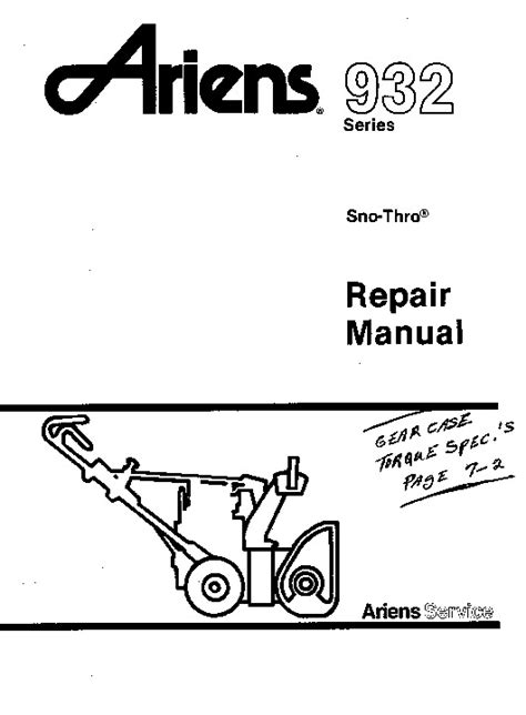 Ariens Sno Thro 932 Series Snow Blower Repair Manual