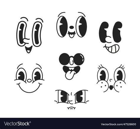 Lively black and white cartoon comic style faces Vector Image