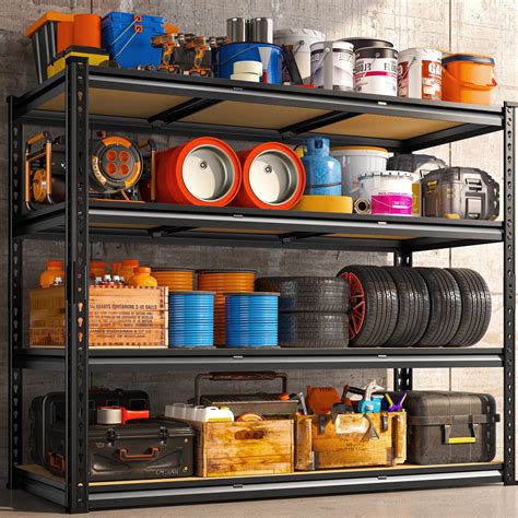 REIBII 48.2" W Garage Metal Shelves 2000LBS 4 Tier Shelving Units and ...