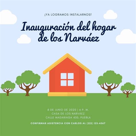 Plantillas de invitaciones para inauguración de casa Canva