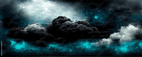 black blue night sky with clouds, dark teal skies, background, banner ...