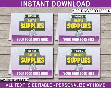 Fortnite Printable Food Labels Fortnite Birthday Party Place Cards