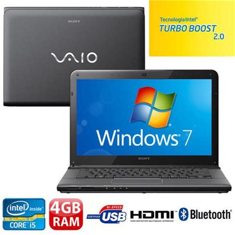 Notebook Sony Vaio SVE14115FBB Intel Core I5 2450M 4GB 640GB