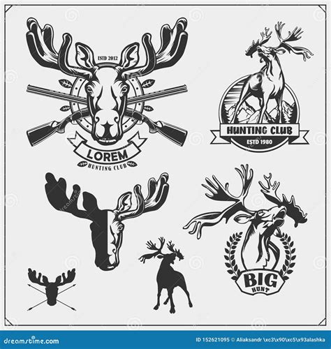 Set Of Hunting Club Emblems Labels And Design Elements Deers And