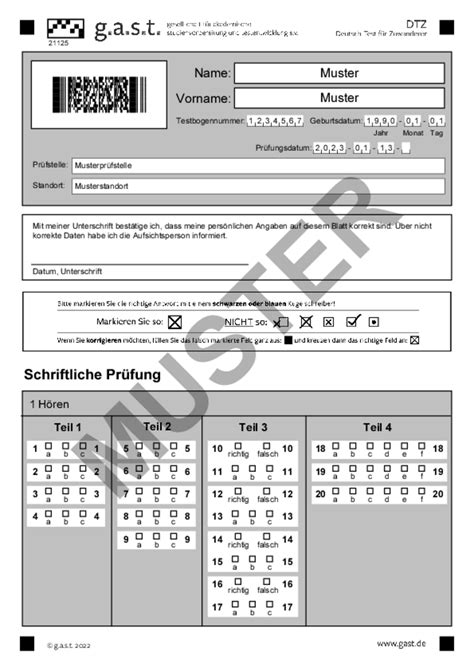 Gastde Muster Dtz Antwortbögen