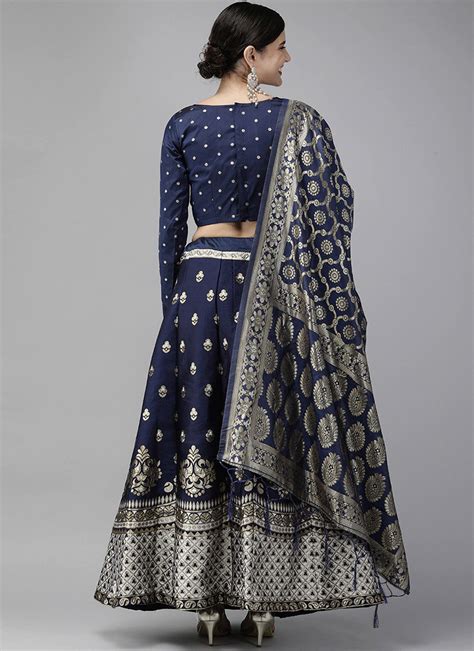 Shop Blue Benarasi Silk Brocade Simple Party Wear A Line Lehenga