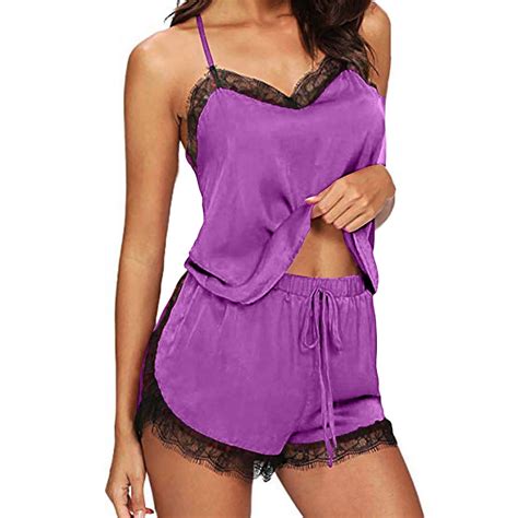 Munlar Womens Sexy Camisole And Shorts Loungewear Lace Multicolor Pajamas Set Sleeveless Solid