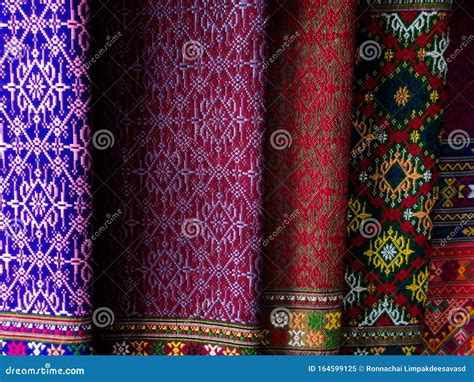 Thai Silk Fabric Handmade Woven Fabrics Of Thai Silk Textiles Stock