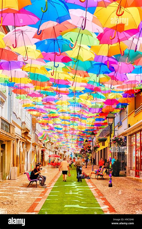 Schirme Ber Rua De Guarda Chuvas Als Teil Der Agitagueda Kunst