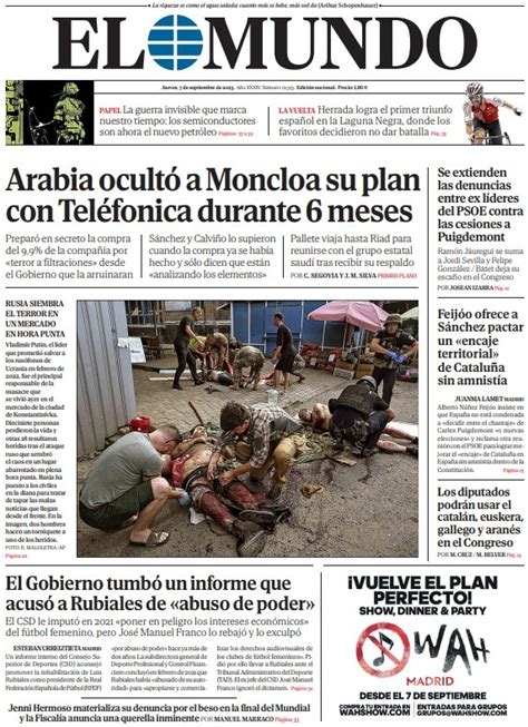 Portada De El Mundo Del Jueves De Septiembre De Medios