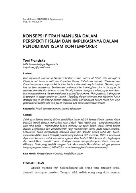 Pdf Konsepsi Fitrah Manusia Dalam Perspektif Islam Dan Implikasinya Dalam Pendidikan Islam