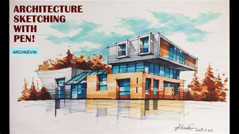 Architecture Sketching With Pen And Colored By Markers Youtube