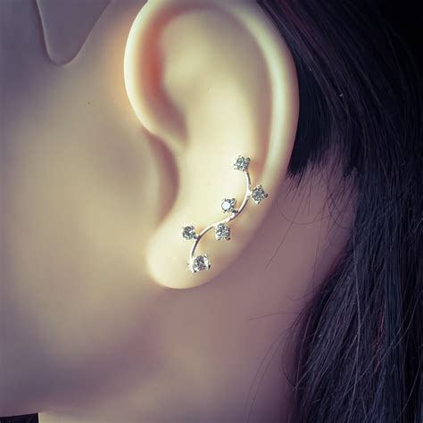 Zweig Ear Climber 925 Sterling Silber Mit Kristallen Ohrstecker