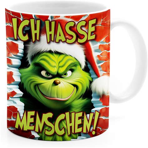 MoonWorks Tasse Weihnachten 3D Grinch Ich Hasse Menschen XMAS Merry