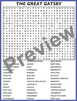 The Great Gatsby Word Search By Jennifer Olson Educational Resources