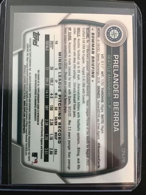 2023 Bowman Chrome Prelander Berroa Bowman 1st AUTO Seattle Mariners