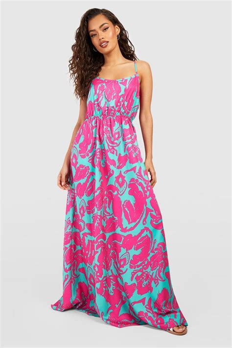 Abstract Strappy Maxi Dress Boohoo Uk