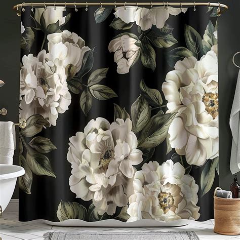 Elegant Black And White Floral Shower Curtain With Modern Design