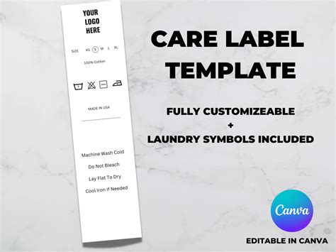 printable care label template  label template