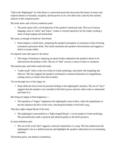 Analysis of Ode To Nightingale | PDF