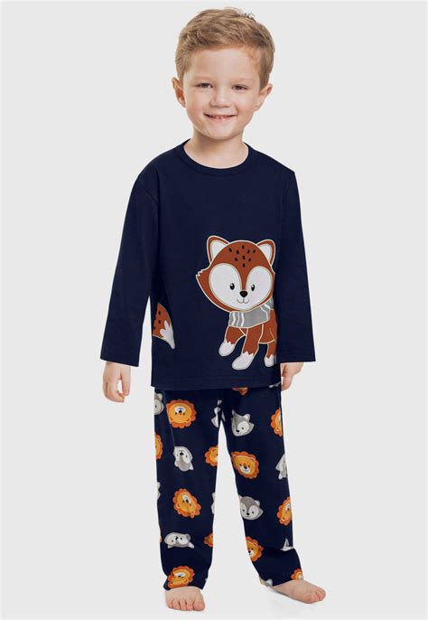 Pijama Infantil Kyly Longo Bichinho Azul Marinho Compre Agora