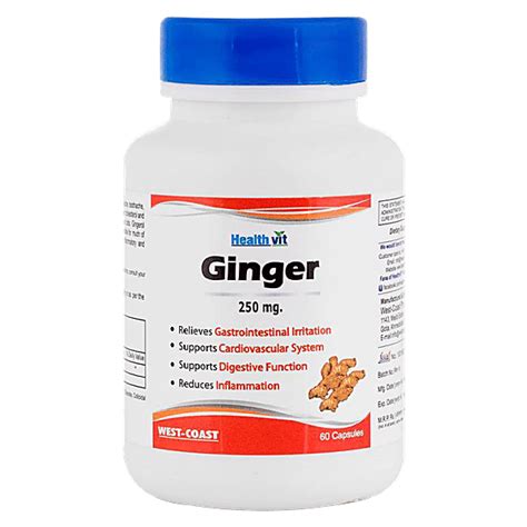 Buy Healthvit Ginger 250 Mg Capsules Supports Cardiovascular System