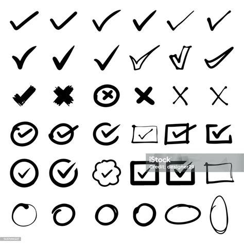 Hand Drawn Check Mark Icon Set Stock Illustration Download Image Now