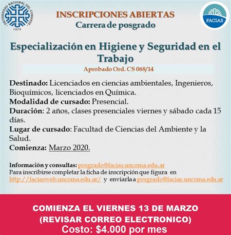 CARRERA DE POSGRADO ESPECIALIZACION EN HIGIENE Y SEGURIDAD EN EL