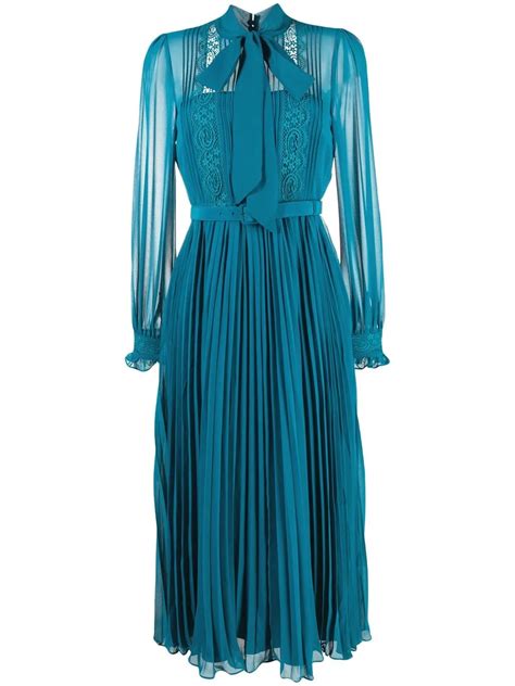 Self Portrait Bow Detail Pleated Chiffon Dress Smart Closet