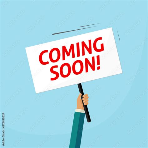 Coming soon placard banner vector poster on person man hand ...