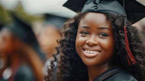 Premium Photo Smiling Female Graduate In Black Cap And Gown Closeup